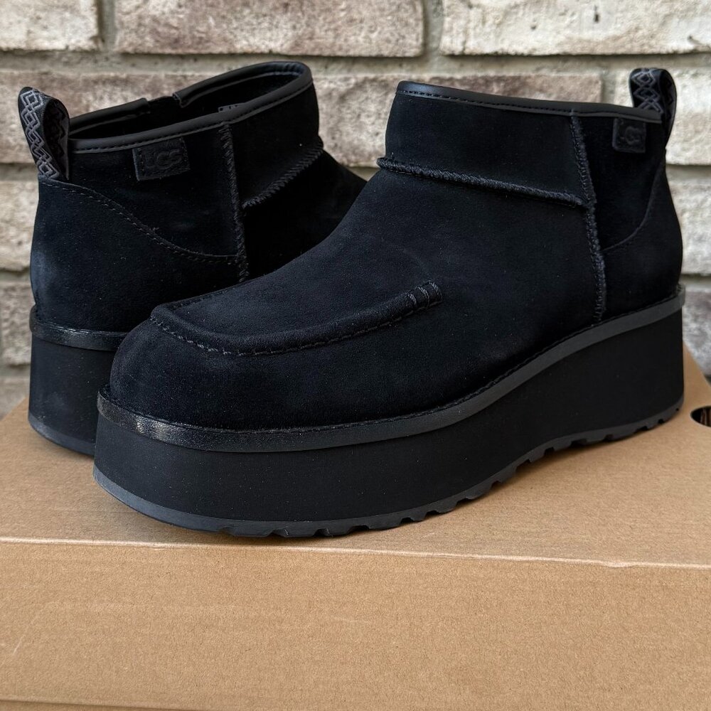 UGG Black Suede Platform Ankle Boots